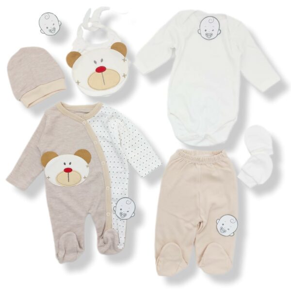Pack 6 pièces Ourson Beige - Grenouillères, barboteuses et pyjamas bébé garçon