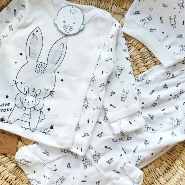 Pyjama bébé 3 pièces Love Carrots rose blanc