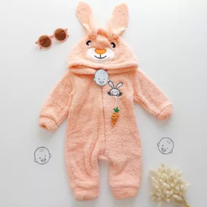Grenouillère bébé en polaire avec capuche carotte
