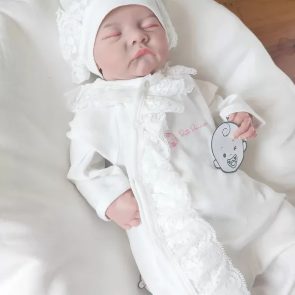 Grenouillère bébé fille avec bonnet en dentelle-Contessa