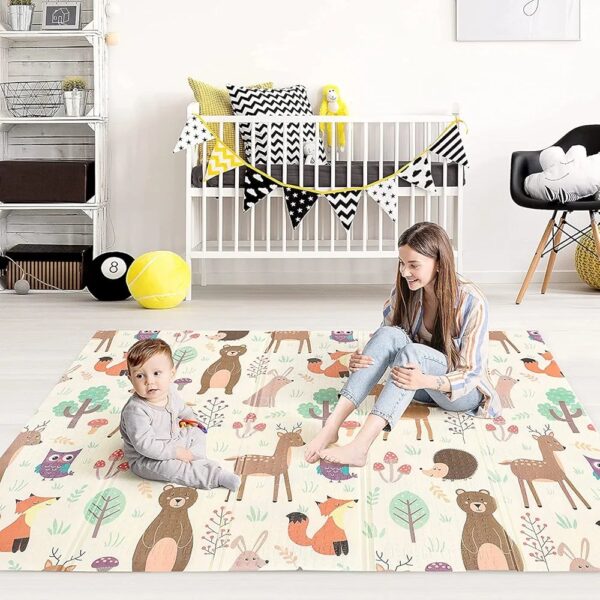 Tapis de jeu double face pour bébé, épais, antidérapant, pliable, 200 x180 cm