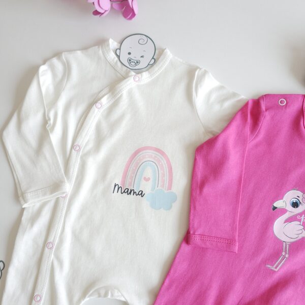 Lot de 2 grenouillères bébé 100% coton – FLAMINGO – Image 2