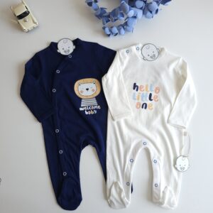 Lot de 2 grenouillères bébé 100% coton – LION