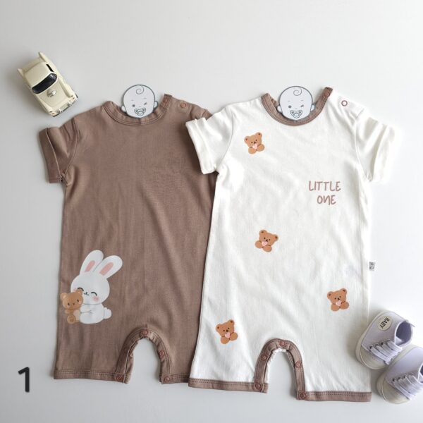 Lot de 2 Combinaisons bébé été 0 à 9 mois 100% coton doux – Image 2