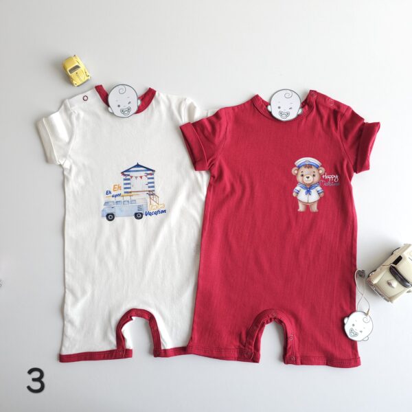 Lot de 2 Combinaisons bébé été 0 à 9 mois 100% coton doux – Image 4