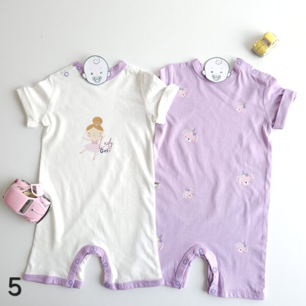 Lot de 2 Combinaisons bébé été 0 à 9 mois 100% coton doux – Image 6