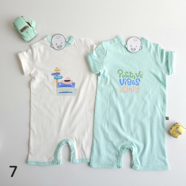 Lot de 2 Combinaisons bébé été 0 à 9 mois 100% coton doux – Image 8