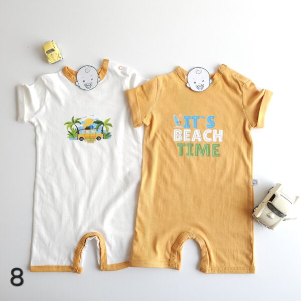 Lot de 2 Combinaisons bébé été 0 à 9 mois 100% coton doux – Image 9
