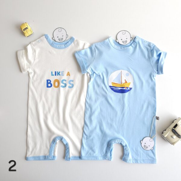 Lot de 2 Combinaisons bébé été 0 à 9 mois 100% coton doux – Image 3