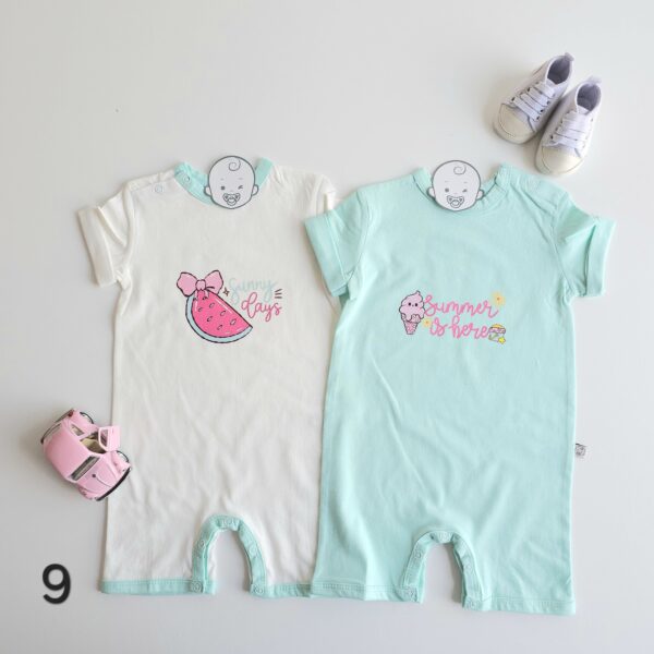 Lot de 2 Combinaisons bébé été 0 à 9 mois 100% coton doux – Image 10