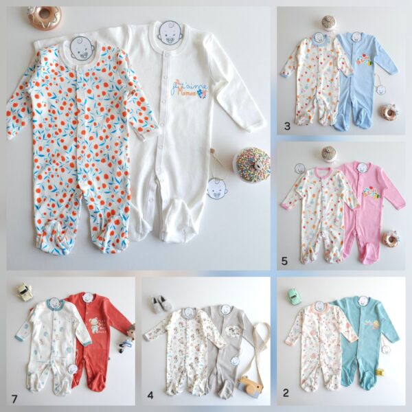 DUO Grenouillère Bébé 100%coton OEKO-TEX antiallergique