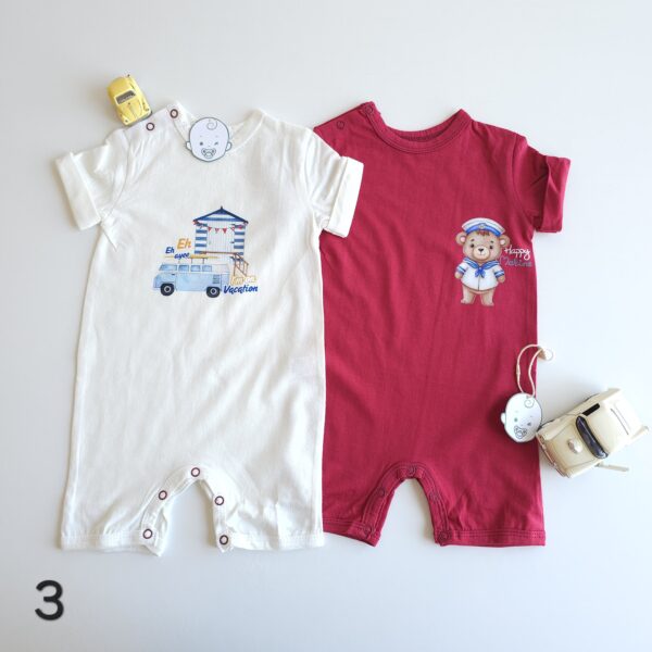 Lot de 2 Combinaisons bébé été 0 à 9 mois 100% coton doux – Image 4