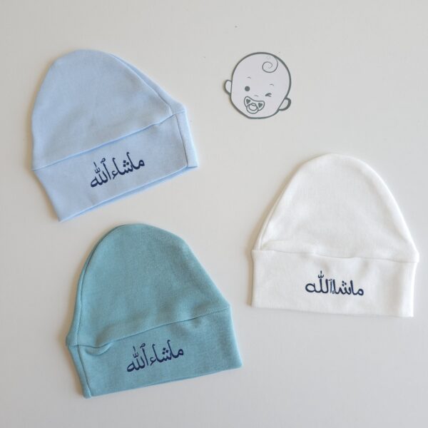 Bonnet mashallah 100% en coton organique 0-2mois – Image 2