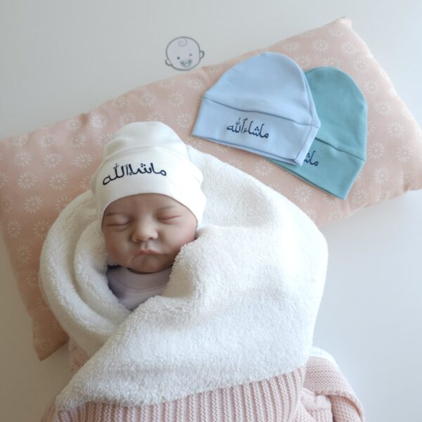 Bonnet mashallah 100% en coton organique 0-2mois – Image 3