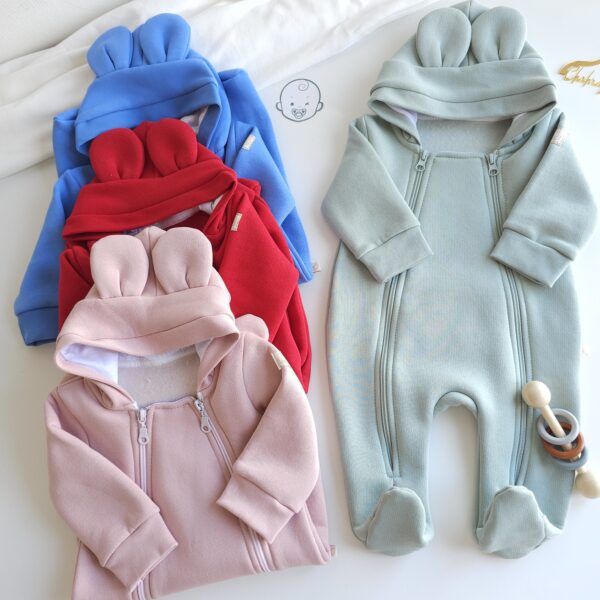 Grenouillère bébé montonier pour hiver avec capuche 100% coton chaud pour fille et  garçon – 0-9 mois – Maroc – Image 7