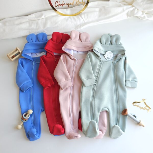 Grenouillère bébé montonier pour hiver avec capuche 100% coton chaud pour fille et  garçon – 0-9 mois – Maroc – Image 2
