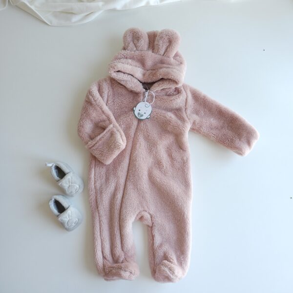 Grenouillère d'hiver en fourrure douce avec capuche à oreilles – Image 4