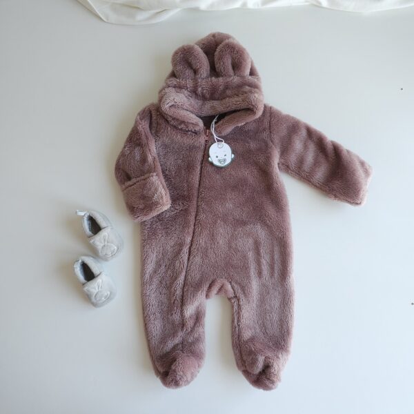 Grenouillère d'hiver en fourrure douce avec capuche à oreilles – Image 6