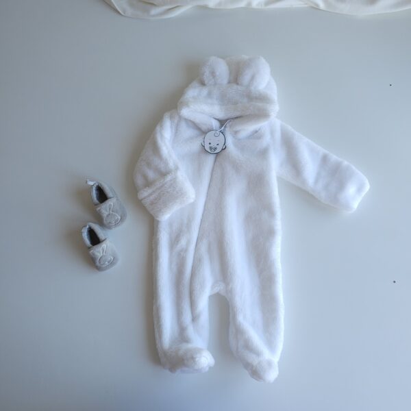 Grenouillère d'hiver en fourrure douce avec capuche à oreilles – Image 5