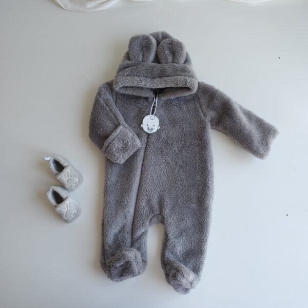 Grenouillère d'hiver en fourrure douce avec capuche à oreilles – Image 7