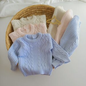Ensemble Pull et Pantalon Bébés en Maille Torsadée Câline - Collection Hiver Douceur