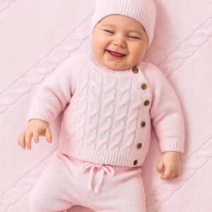 Coffret Cadeau de Naissance 4 Pièces en Tricot Pyjama - Collection Premier Jour de Bébé