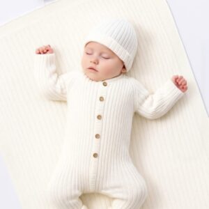 Coffret Cadeau de Naissance 4 Pièces en Tricot Côtelé - Collection Premier Jour de Bébé