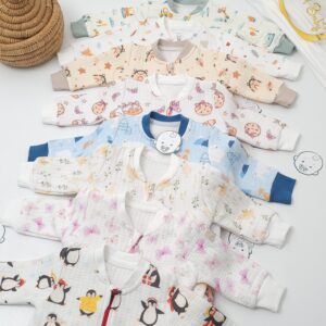 Pyjama Grenouillère Bébé 100% Coton Double gaz  |Matelassé | 0-9 Mois