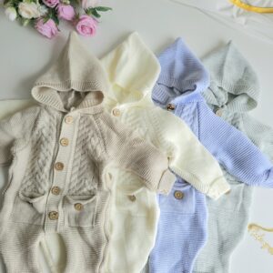 Grenouillère avec Capuche Tricotée pour bébé Douces