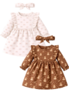 Robe bébé marron avec imprimé oursons et rose avec imprimé chat