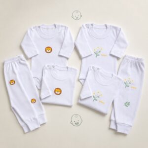 Lot de 2 Ensembles Bébé – Douceur & Confort 🤍🦁🌼