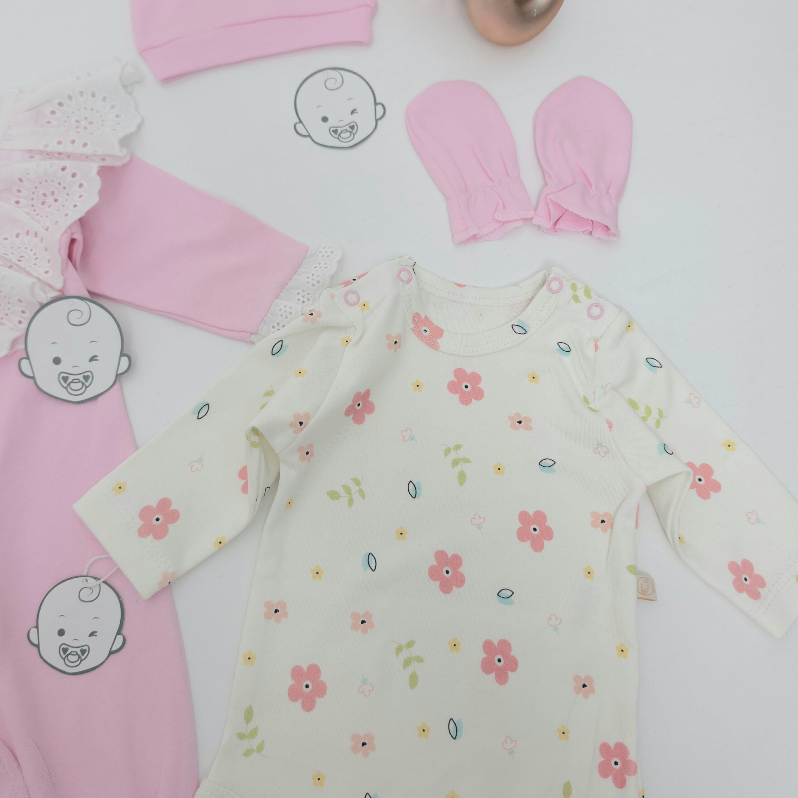 Ensemble Naissance Fille 0.3mois - 100% Coton – Coffret Bébé 8 Pièces - Image 4