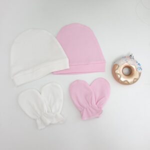 Bonnet et Moufles Bébé 100% Coton– Doux et Confortable