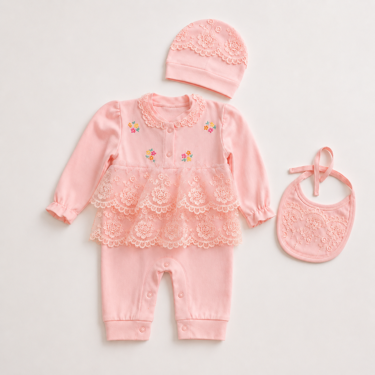 Ensemble Bébé Fille 5 Pièces en Coton avec Dentelle 0.3Mois - CHAHRAZAD BABY - Image 5