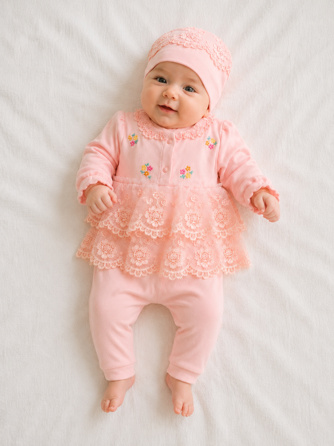 Ensemble Bébé Fille 5 Pièces en Coton avec Dentelle 0.3Mois - CHAHRAZAD BABY - Image 4