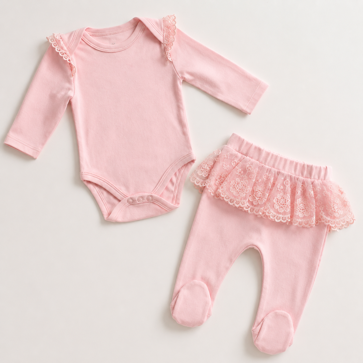 Ensemble Bébé Fille 5 Pièces en Coton avec Dentelle 0.3Mois - CHAHRAZAD BABY - Image 6