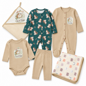 Coffret Naissance Bébé 100% Coton – Pack Complet avec Couverture, Serviette & Vêtements + 3 Cadeaux