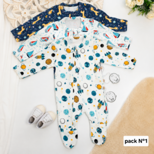 Grenouillères Bébé 100% Coton Oeko-Tex – Double Zip | Lot de 3