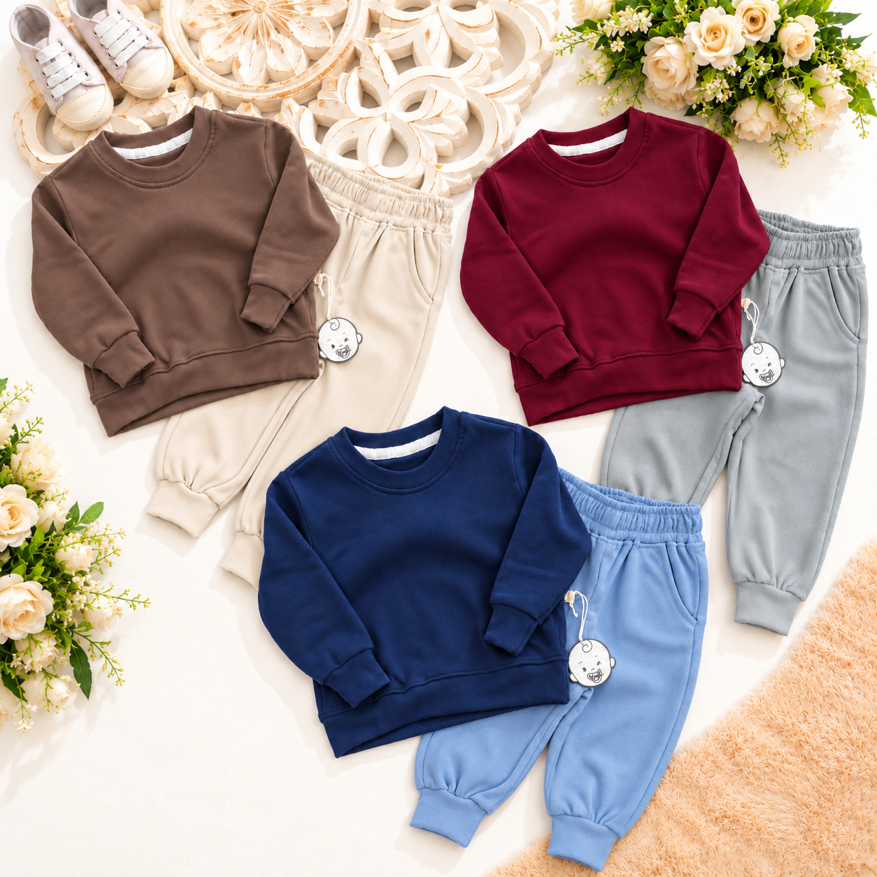 Pack 3 Ensembles Bébé en Cachemire – Sweat & Pantalon - 6 pièces